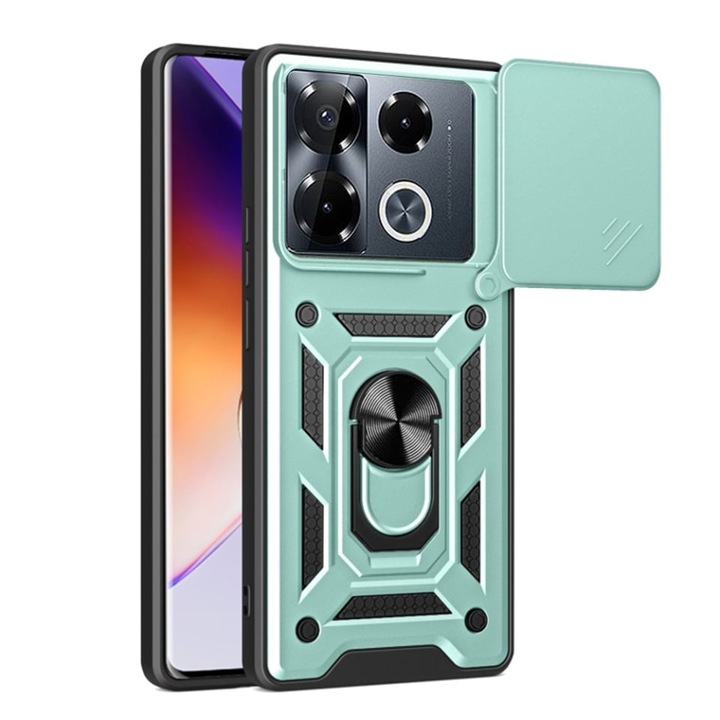 Husa pentru Infinix Note 40 Pro+, SKYDDAR INNOVATION, CamShield, Inel magnetic, set cu sticker, Verde