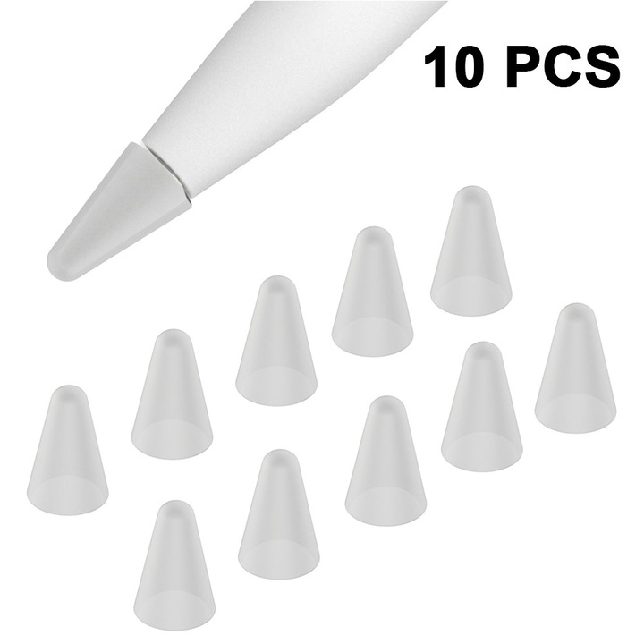 Védőkupakok Apple Pencil hegyhez, HERUSI, 10 db-os szett, szilikon, fekete, szürke, átlátszó
