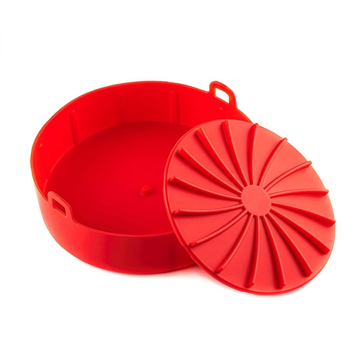 Tava silicon pentru friteuza cu aer cald HERUSI, reutilizabila, rezistenta la caldura, 360° circulatie aer, marime standard