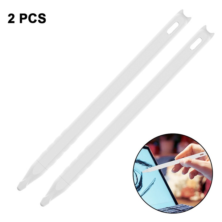 Set 2 huse silicon pentru Apple Pencil 2nd gen, alb negru albastru, 16.8x1.1cm