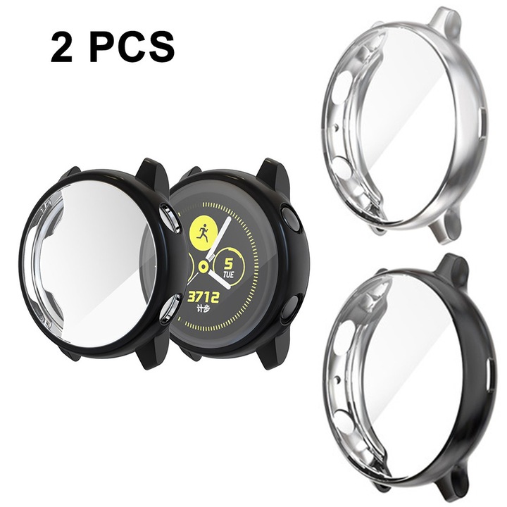 Set 2 folii protectie ecran si carcasa, TPU, transparent/negru, 40mm, pentru Samsung Galaxy Watch Active2