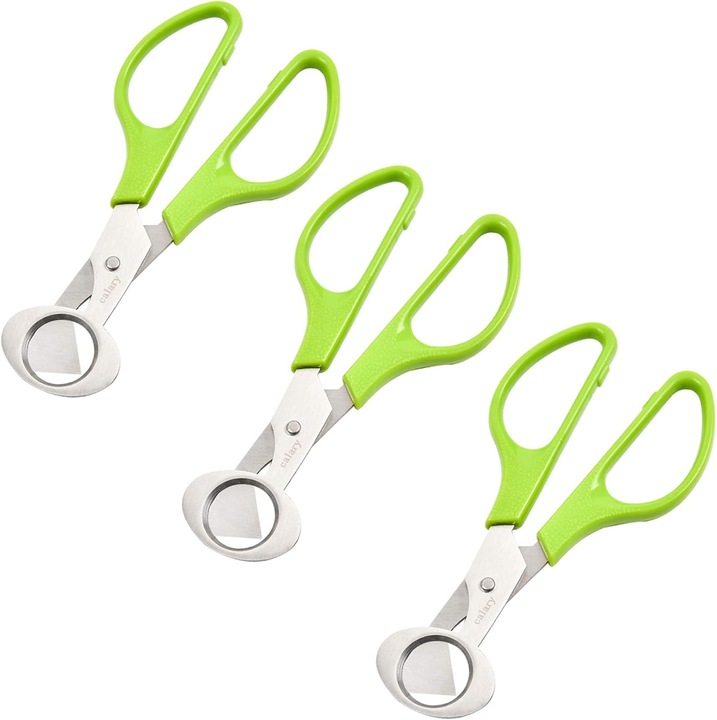 Set 3 foarfeci HERUSI pentru oua de prepelita, inox, manere verzi