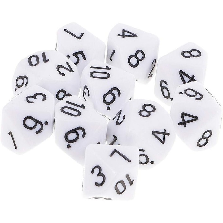 10 darabos D10 poliéderes dobókocka készlet, többszínű, 16x22mm