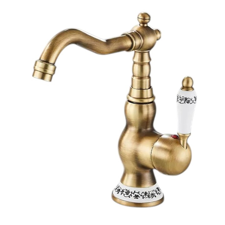 Смесител за баня и кухня BisDesign®, Финиш античен бронз, Декоративни керамични пръстени, Размер 23 см