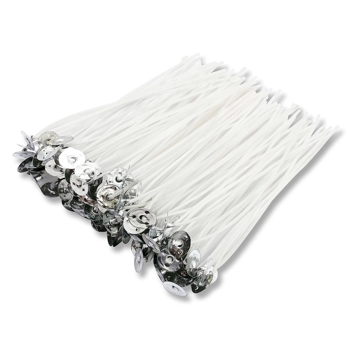 Set 100 fitiluri pentru lumanari, bumbac natural, 10 cm, alb