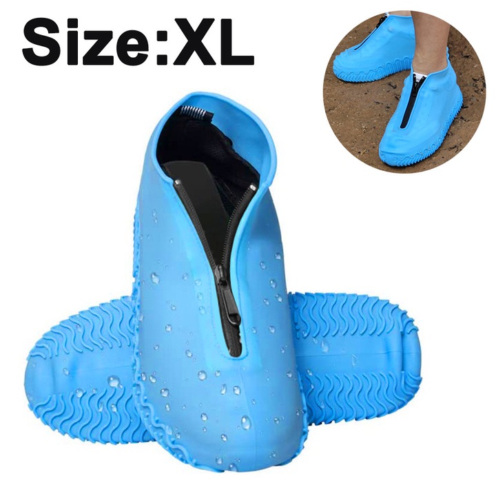 Huse impermeabile pentru incaltaminte Herusi, reutilizabile, antiderapante, albastru-negru, M-L-XL