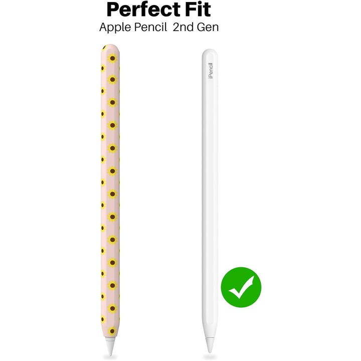 Husa silicon HERUSI pentru Apple Pencil 2, model floarea-soarelui roz, 0.35mm