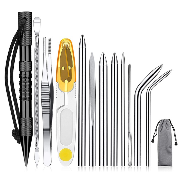 Set unelte HERUSI pentru noduri paracord, 12 piese, aluminiu, diverse dimensiuni, negru