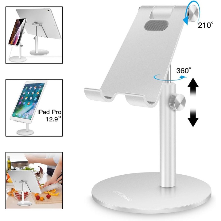 Suport tableta HERUSI ajustabil aluminiu 4-13 inch argintiu