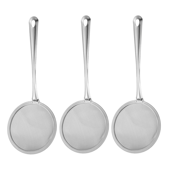 HERUSI 3 részes rozsdamentes acél szűrő készlet, lapos, 11 cm, multifunkcionális