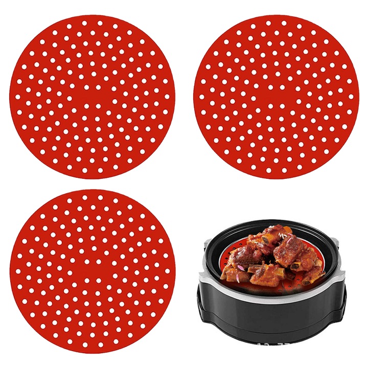 Set 3 accesorii silicon pentru friteuza aer HERUSI, antiaderent, rosu, 21cm