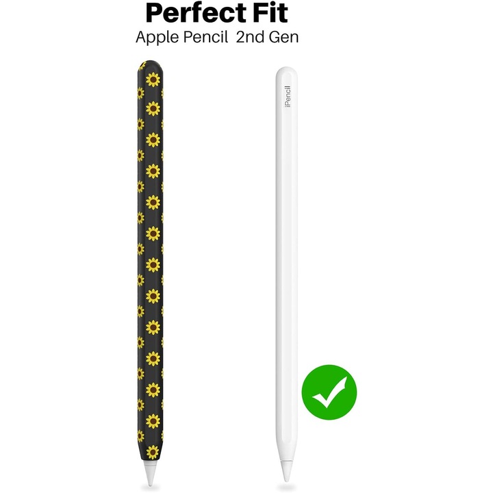 Husa siliconica HERUSI pentru Apple Pencil 2, model floarea-soarelui negru, 0.35mm