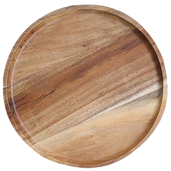 Set 2 farfurii rotunde din lemn de acacia HERUSI, usoare, 23x23cm