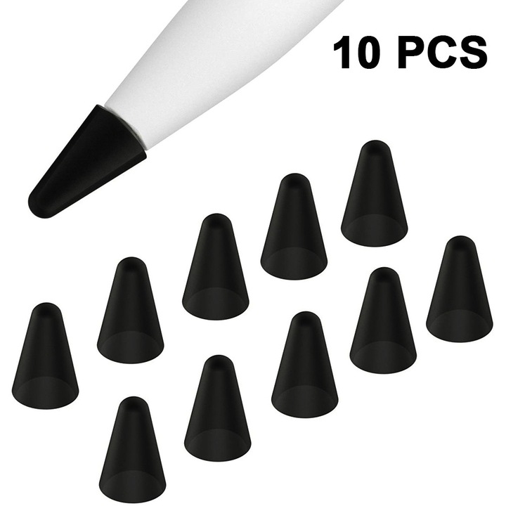 Védőkupakok Apple Pencil hegyhez, Herusi, 10 darabos szett, szilikon, fekete-szürke-átlátszó