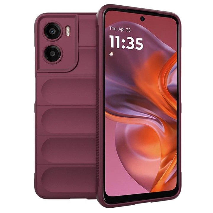 Husa pentru Motorola Moto G05 / Moto E15, SKYDDAR INNOVATION, Magic Shield, din Silicon Mat, set cu sticker, Bordo