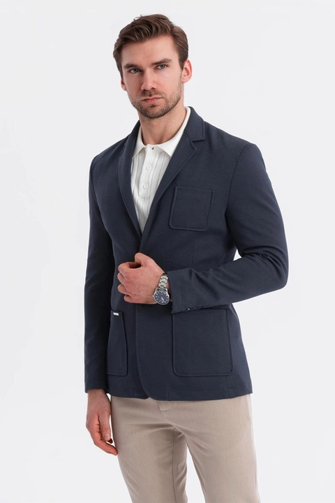 OMBRE, Sacou slim-fit cu buzunar pe piept, Bleumarin, 2XL