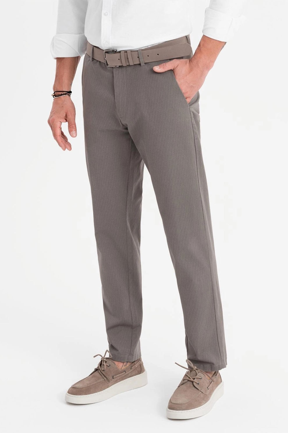 OMBRE, Pantaloni drepti cu talie medie, Grej, M