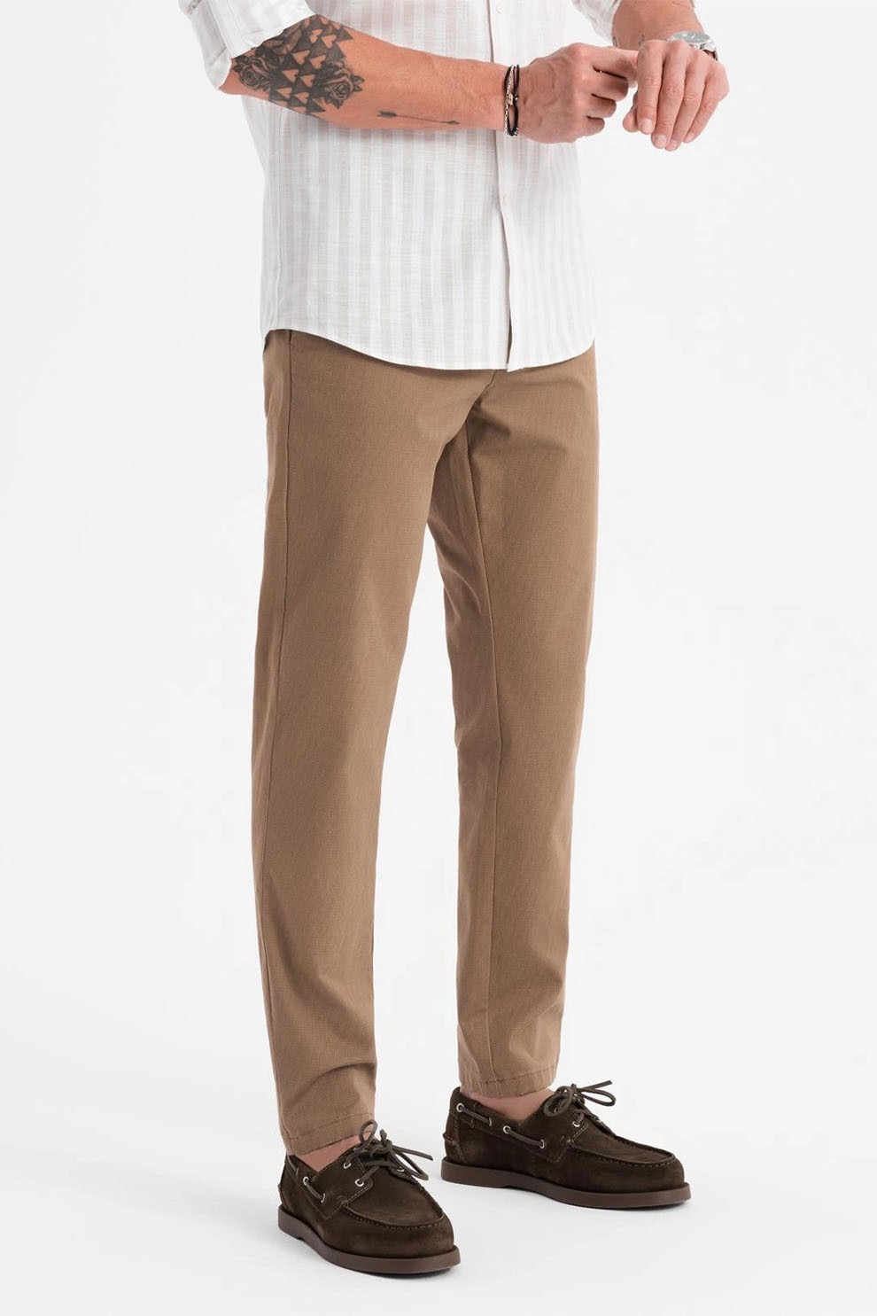 OMBRE, Pantaloni drepti cu talie medie, Maro deschis, XL