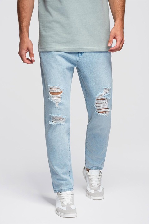 OMBRE, Straight fit farmernadrág szaggatott dizájnnal, Pasztellkék