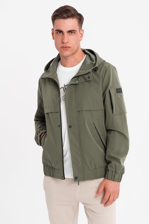 OMBRE, Jacheta cu buzunare si gluga, Verde feriga