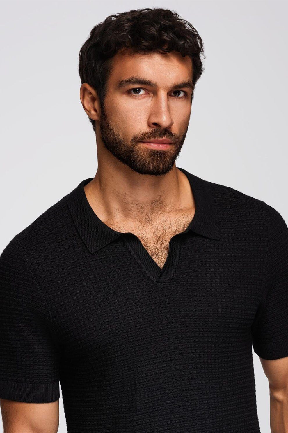 OMBRE, Tricou polo texturat, Negru, XL