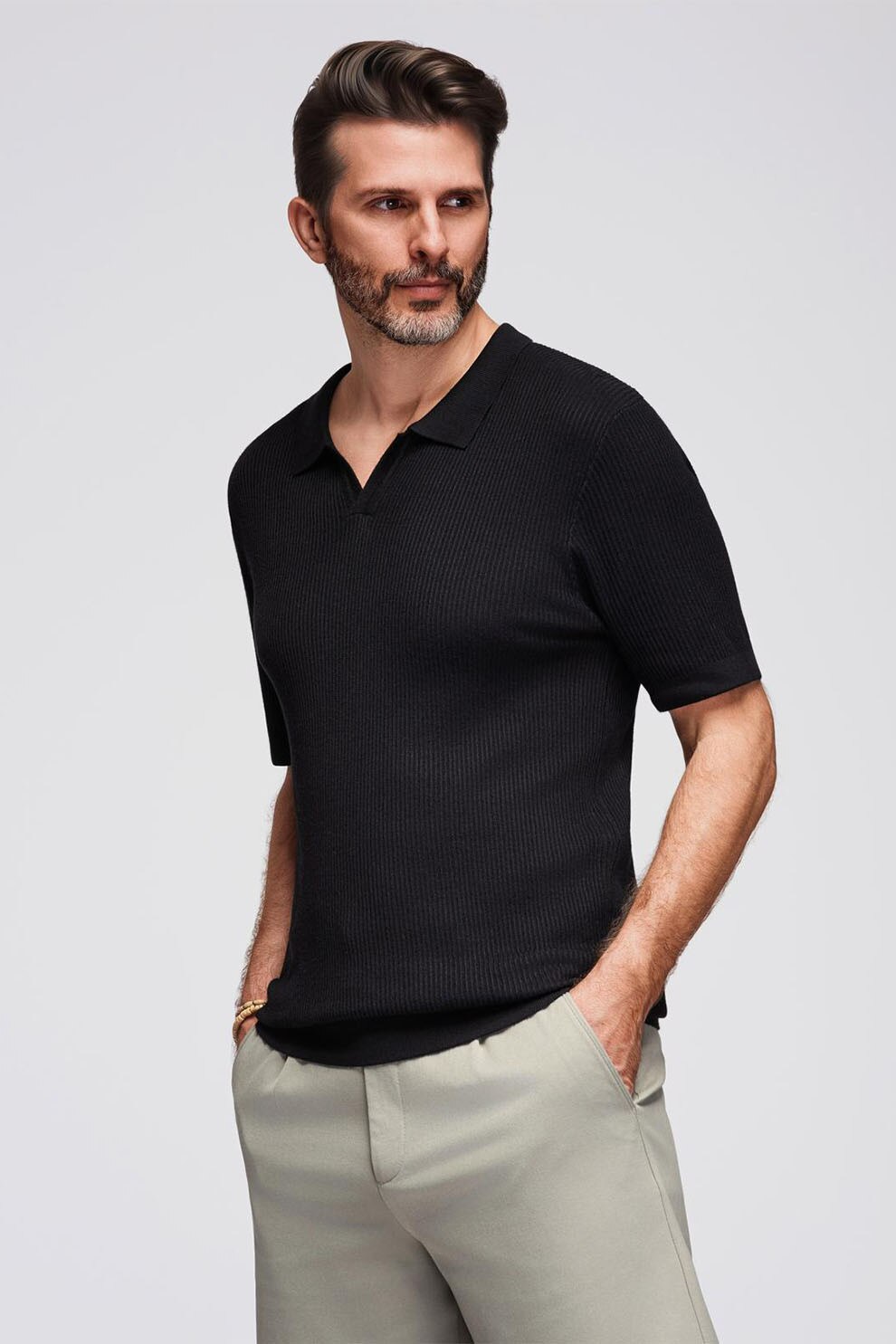 OMBRE, Tricou polo striat, Negru, L