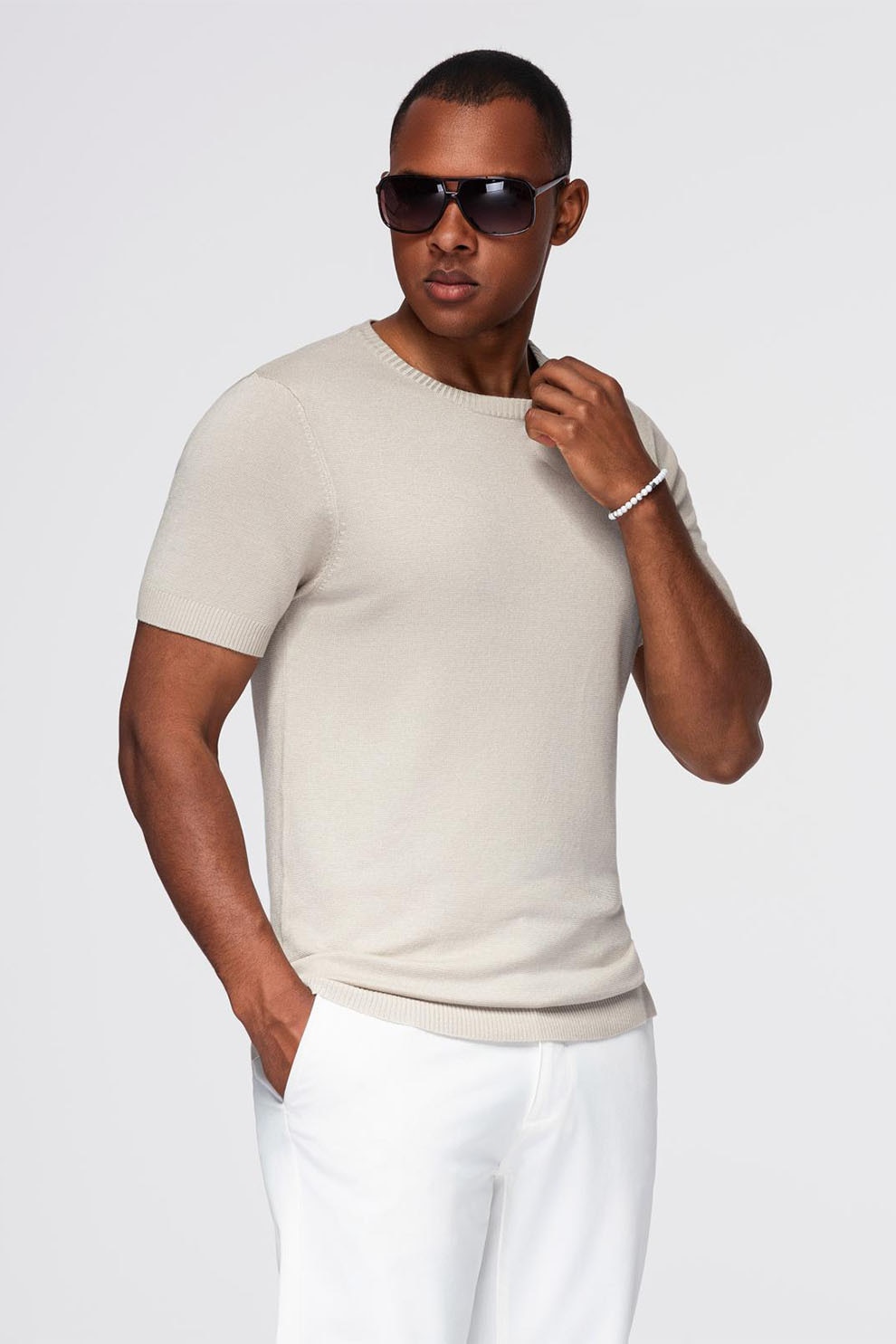 OMBRE, Tricou tricotat fin, Gri deschis, S