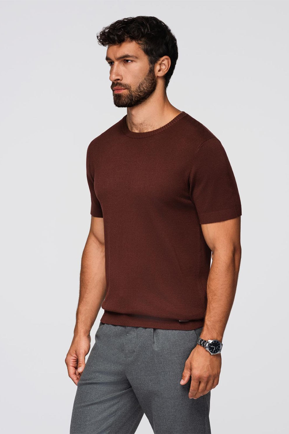 OMBRE, Tricou tricotat fin, Maro cognac, 2XL