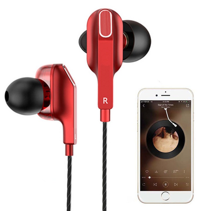 Casti cu fir, In-Ear, Hi-Fi Stereo, Chinesesc Rosu, 1 set