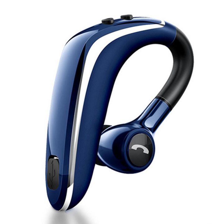 Vezeték nélküli Bluetooth V5.0 fülhallgató, ergonómikus kialakítású, vízálló, kék színű, irodai/fitnesz használatra