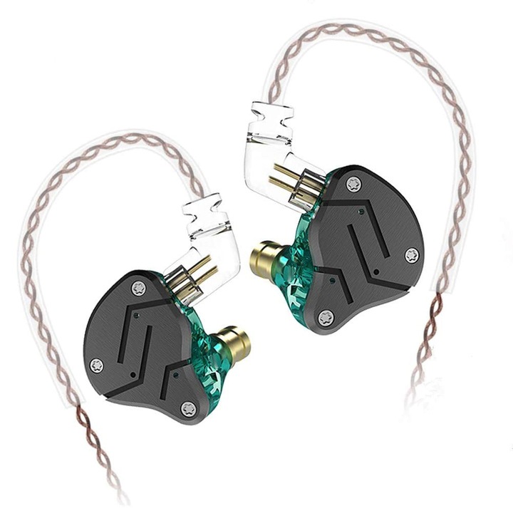 Casti in-ear dual driver, sunet clar, izolare zgomot, negru, universal, cablu detasabil