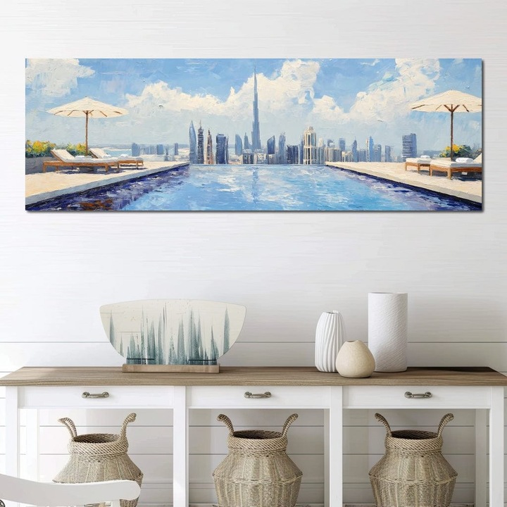 Картина, LuxCanva® O1031, Синият Безкрай, 60 X 120 CM, 100% Памучно платно 400гр/м2, Рамка, Дърво, Син, Релакс, Луксозен, Спокойствие, Лазур, Хармония, Облаци, Вода, Хоризонт, Мост, Отражение, Оазис, Височина, Живот, Офис, Всекидневна, Спалня