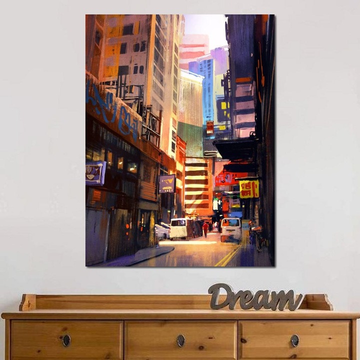 Премиум Канава Картина, LuxCanva® O1029, Мистериозна Азия, 100 X 135 CM, Платно 100% Памук 400гр/м2, Рамка, Дърво, Лабиринт, Град, Пламъци, Цвят, Алеи, Бъдеще, Ресторант, Магазин, Бетон, Реклами, Почивка, Туризъм, Пътуване, Офис, Всекидневна, Спалня