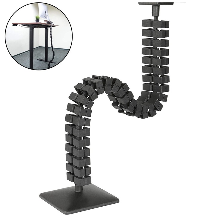 Organizator cabluri sub birou, negru, 19,75x4,6x3,25cm