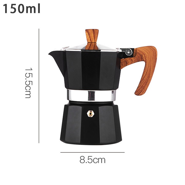 Espressor Moka aluminiu crem cu maner lemn 300ml