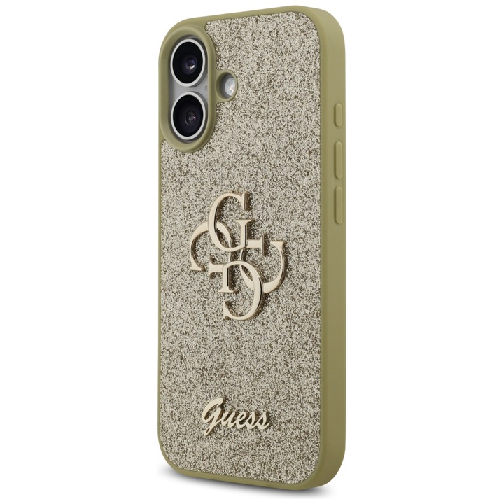 Etui Guess Fixed Glitter Big 4G, zloty, pentru iPhone 17, material TPU/PC, rezistent la socuri