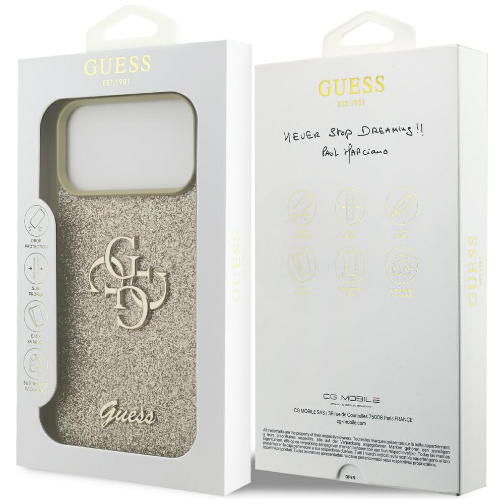 Carcasa Guess Fixed Glitter Big 4G compatibila cu iPhone 17 Pro Max, Gold