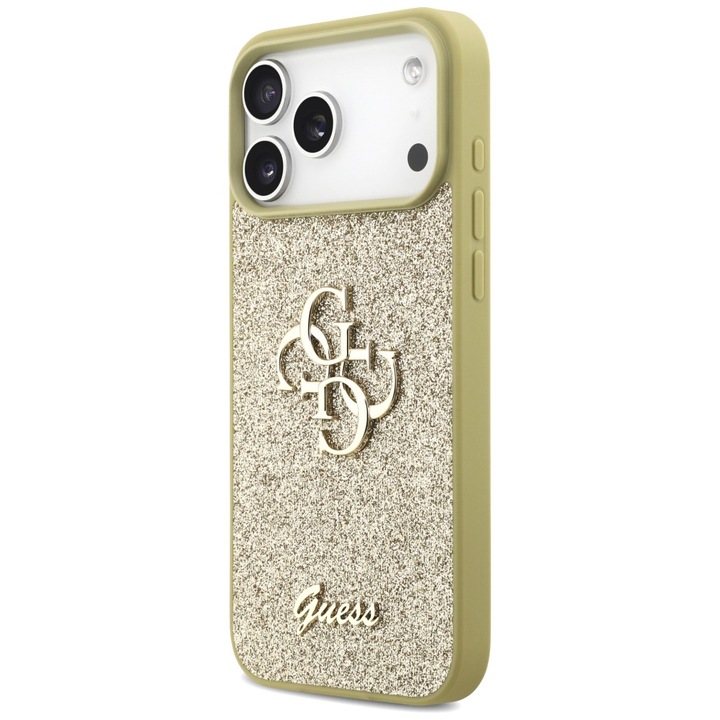 Carcasa Guess Fixed Glitter Big 4G compatibila cu iPhone 17 Pro Max, Gold