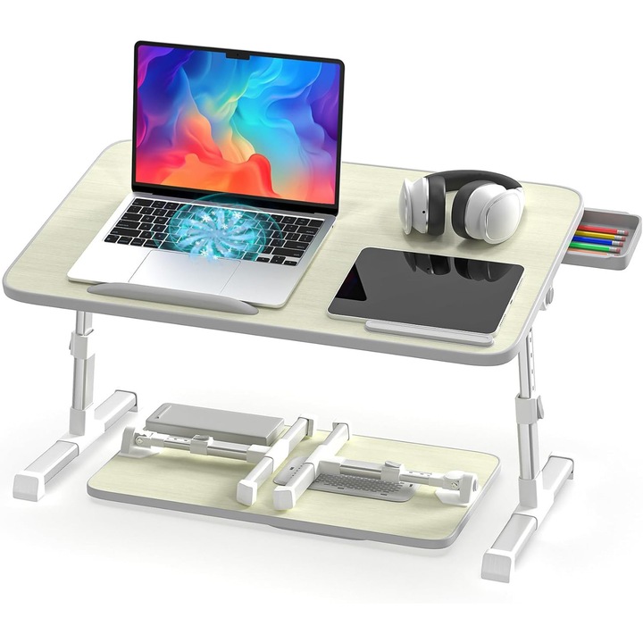 Маса за лаптоп NextWave® Сгъваема и регулируема, Преносима, Мултифункционална, За легло, Диван и бюро, Държач за таблет и телефон, Ергономичен дизайн, 60x40 см