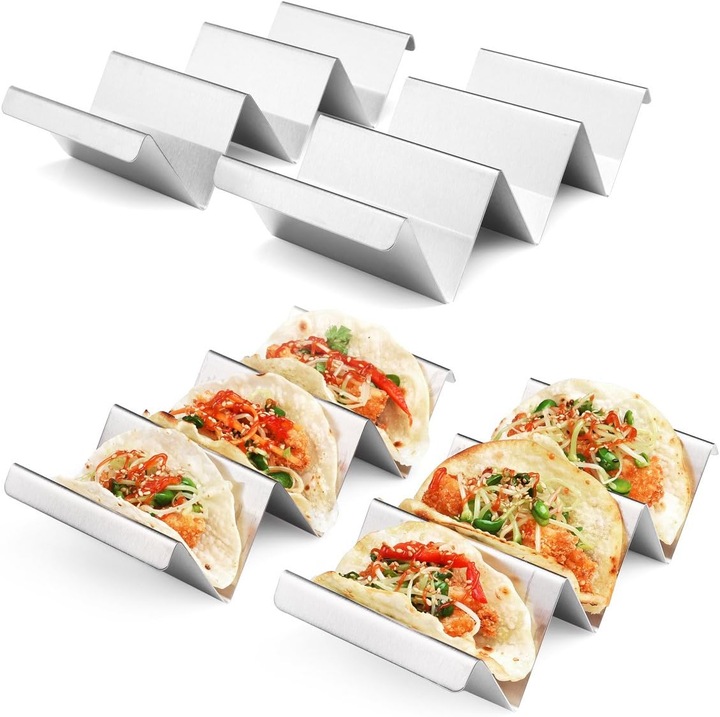 Taco tartók, 4 darabos szett, rozsdamentes acél, 12 taco, sütőálló
