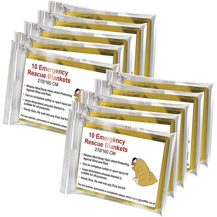 Set 10 Covoruri de Supraviețuire Izolante, Auriu/Argintiu, 210x160cm