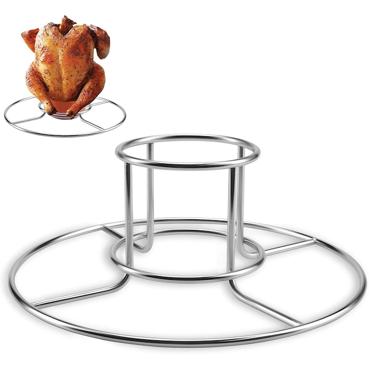 Suport pui si curcan pentru gratar HERUSI, inox, 19x19x7cm, rezistent la caldura