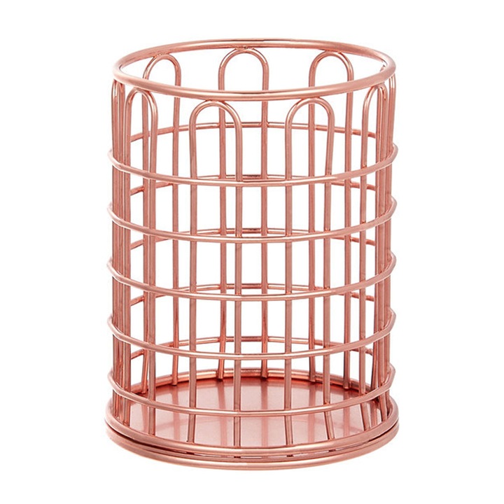 Suport pixuri HERUSI, design modern, roz auriu, 10x10x12cm