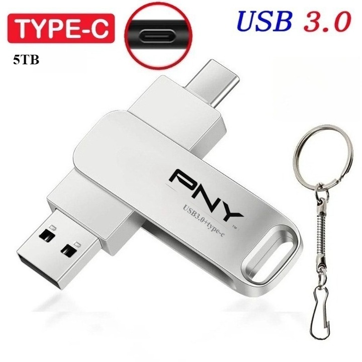 Memorie USB 5TB, metal, USB 3.0 Tip-C, argintiu, 3.3x1.23x0.69cm