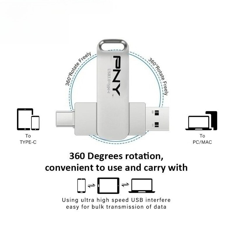 PNY USB 3.0+C típusú 1TB memória, fém design, 100MB/s átviteli sebesség ...