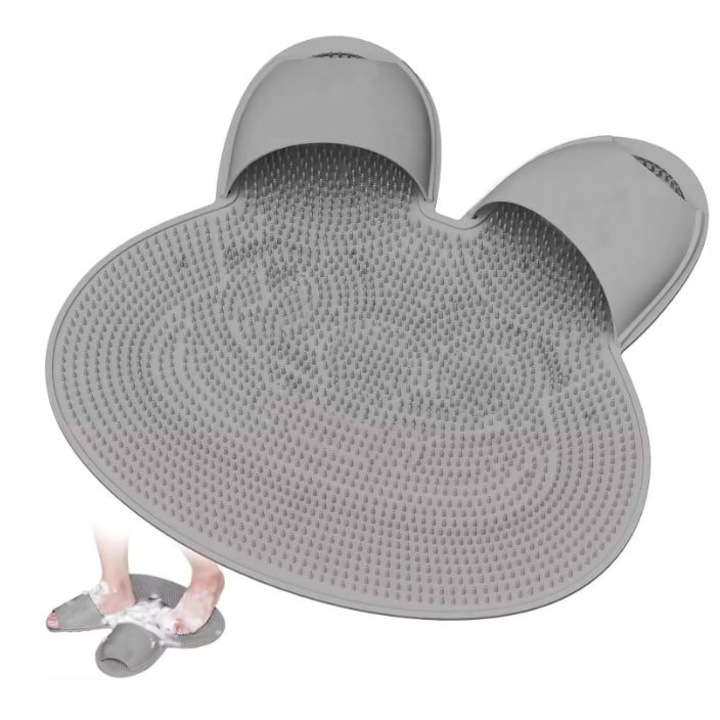 Covoras pentru dus, pentru masaj si curatare picioare, tip iepuras, din silicon, dimensiuni 45x45 cm, gri
