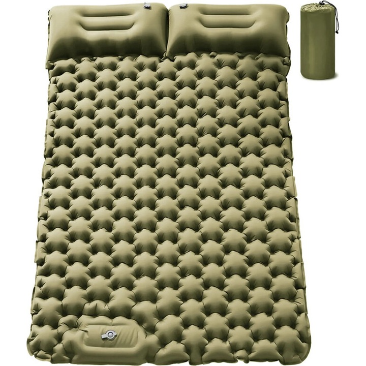 Saltea camping HERUSI 196x130x10cm gri, dubla, autoumflabila, usoara
