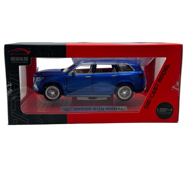 Fém modellautó Mercedes Maybach GLS kék 1:24 fényekkel és hangokkal, nyitható ajtók