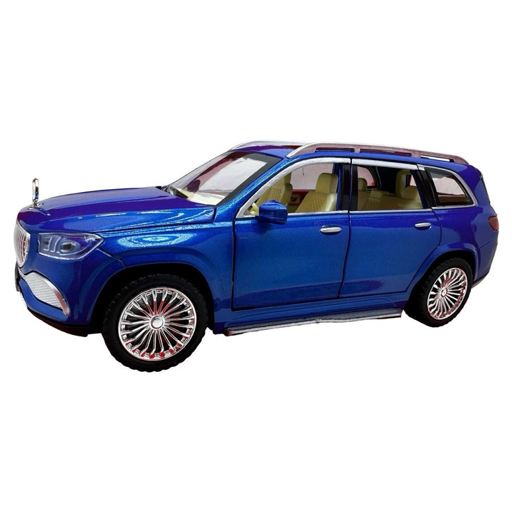 Fém modellautó Mercedes Maybach GLS kék 1:24 fényekkel és hangokkal, nyitható ajtók