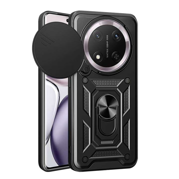 Husa pentru Honor X9c / Magic7 Lite, SKYDDAR INNOVATION, CamShield, Inel magnetic, set cu sticker, Negru